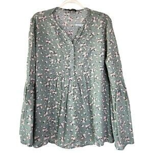 Suzanne Betro Women's Bell Sleeve Floral Blouse Sz XL